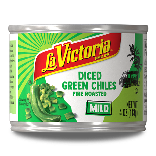 La Victoria fire roasted diced green chiles mild 4 oz can.