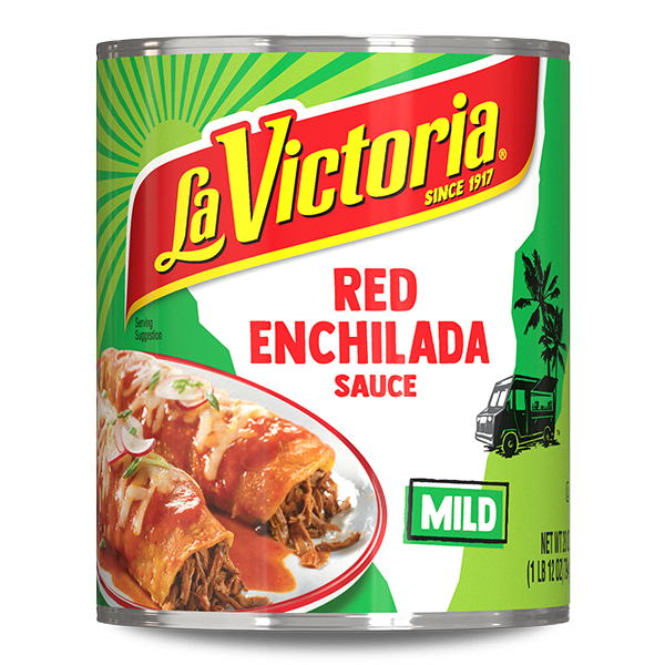 La Victoria red enchilada sauce mild 28 oz can.