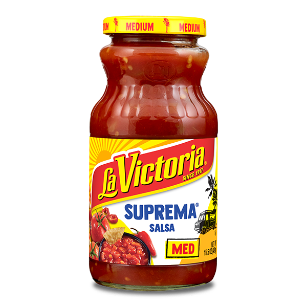 La Victoria suprema salsa medium 15.5 oz jar.