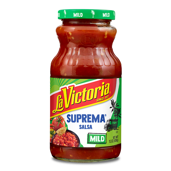 La Victoria suprema salsa mild 15.5 oz jar.