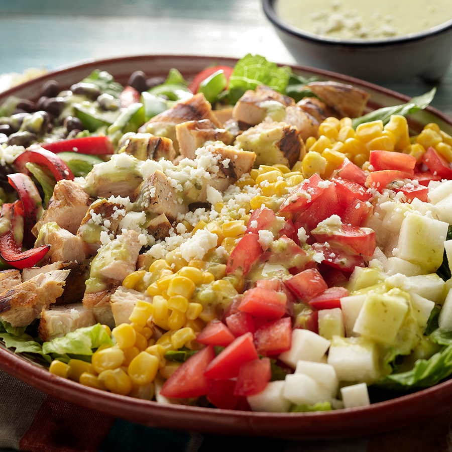 cobb salad with quacamole and salsa