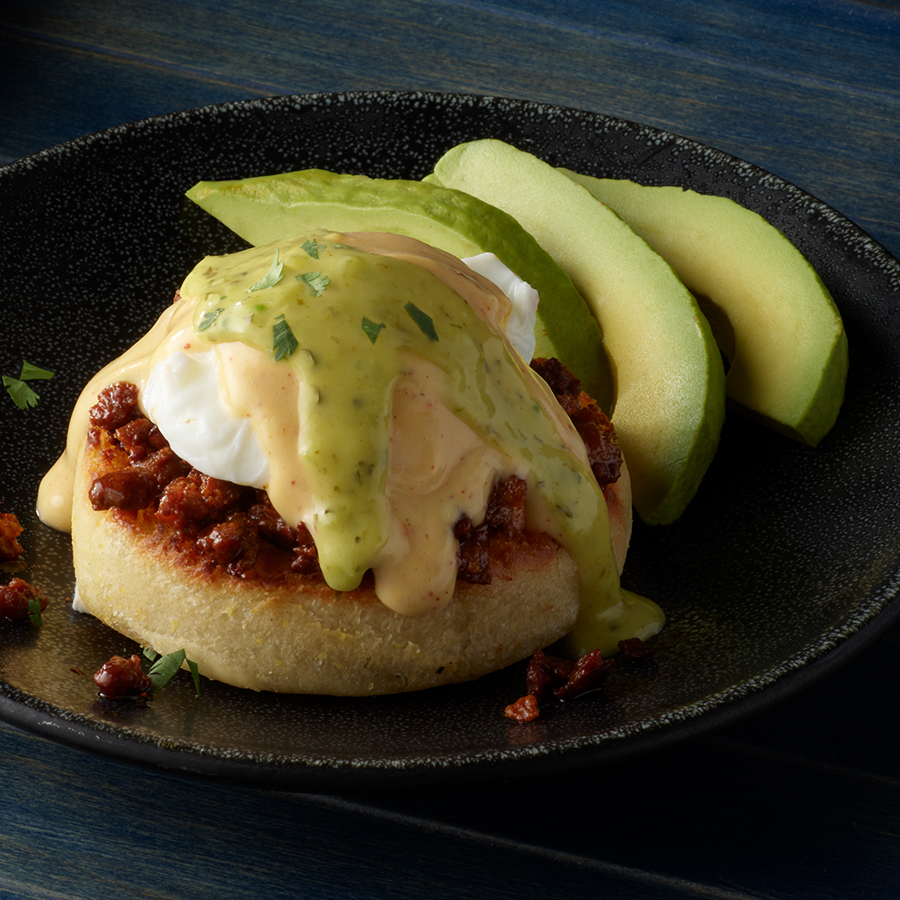 mexican eggs benedict guac salsa