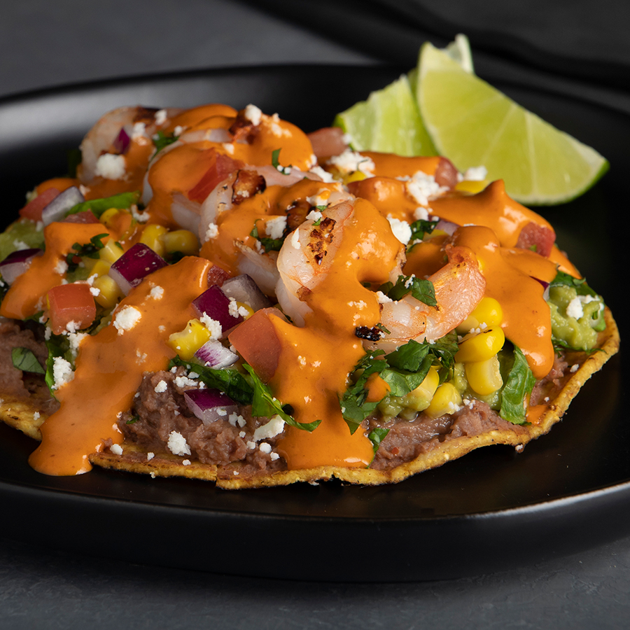 chrimp tostada chipotle salsa cremosa