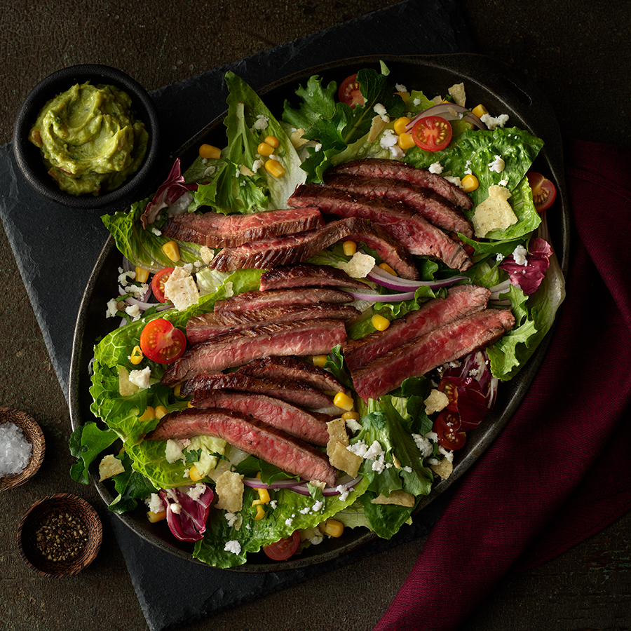 grilled steak salad with guacamole