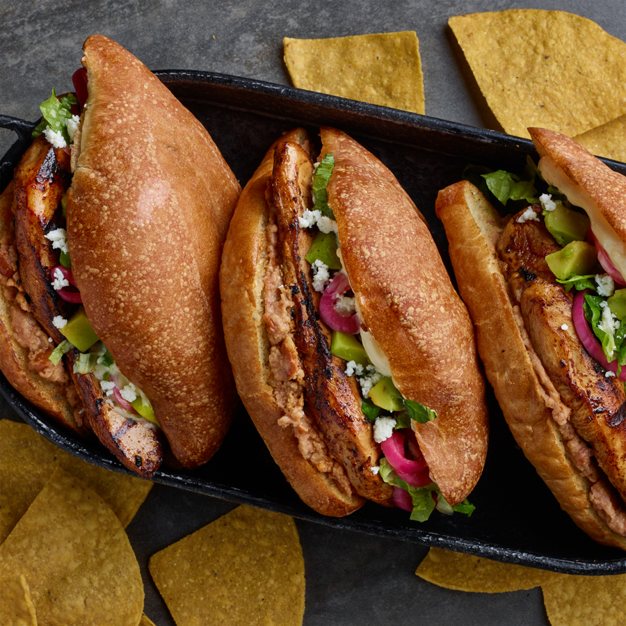 ancho pasilla marinated chicken tortas