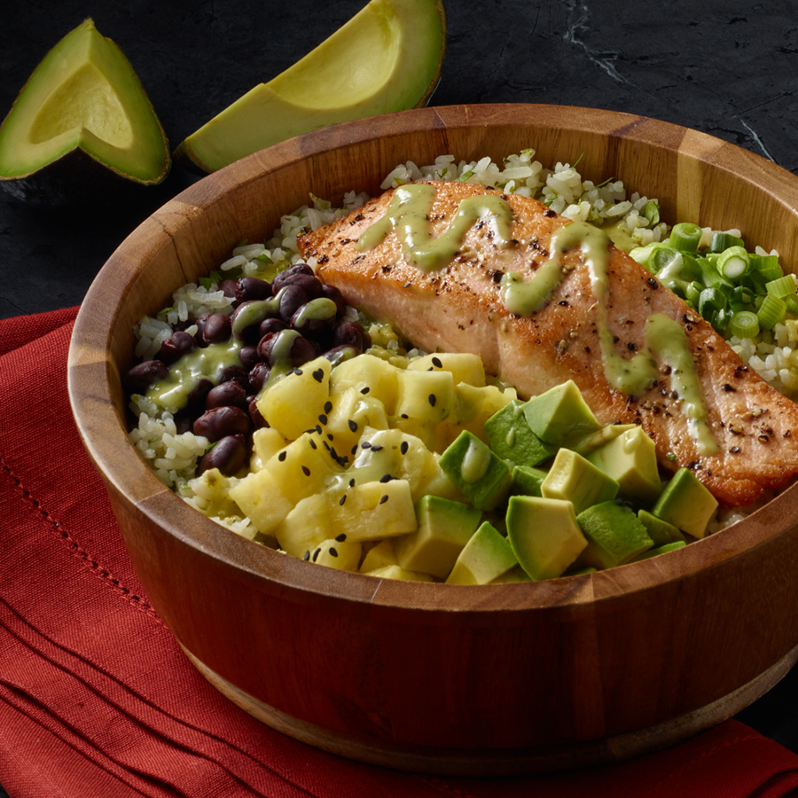 avocado cilantro salmon bowl